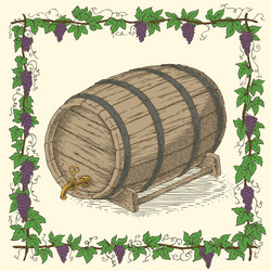 Wooden oak barrel with an iron rims vector