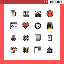 16 universal flat color filled lines set for web vector image