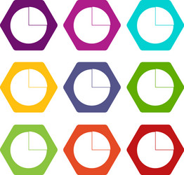 Graphs chart statistic icon set color hexahedron vector