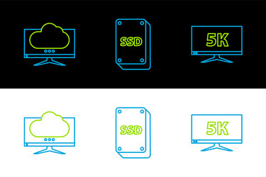 set line monitor display with 5k video computer vector image
