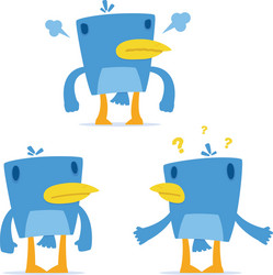 Set of funny cartoon blue bird vector