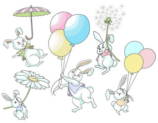 Design doodle set with happy funny rabbits Vector Image