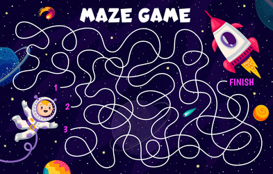 Labyrinth maze game with rocket spaceship in space vector