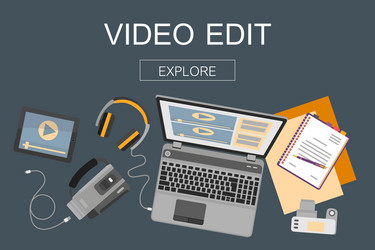 Video editing flat icon Royalty Free Vector Image
