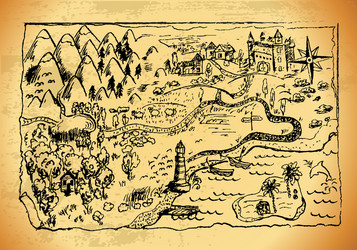 Pirate treasure map hand drawn Royalty Free Vector Image