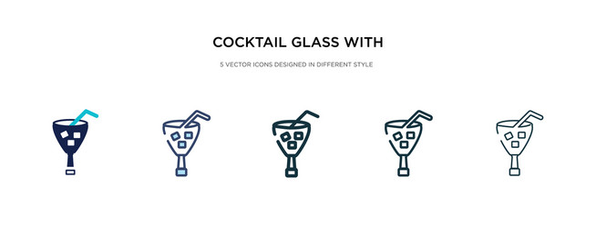 cocktail glass with ice cube icon in different vector