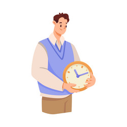 man and time management with clock dial vector image