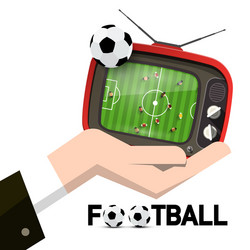 Retro tv with soccer ball and stadium top view vector