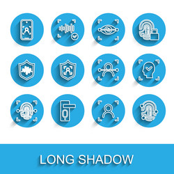set line fingerprint door lock mobile and face vector image
