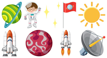 set of space cartoon characters and objects vector image