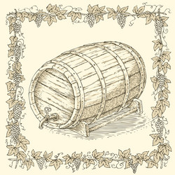 Wooden oak barrel with an iron rims vector