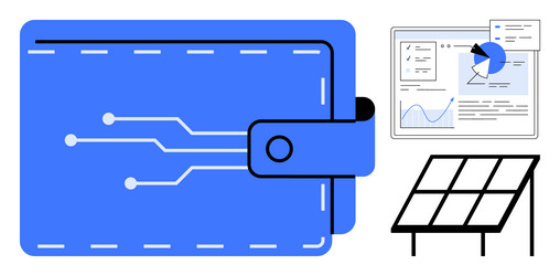 digital wallet with circuit lines data analytics vector image