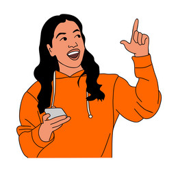 smiling girl pointing up with finger vector