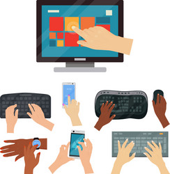 Users hands on keyboard computer touch gestures vector