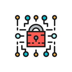 cyber lock web security cryptography flat color vector image