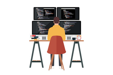 programmer working writing code on computer vector image