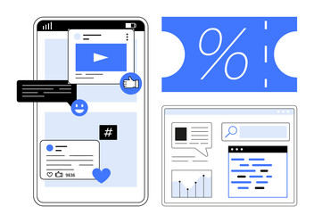 social media interaction on mobile device and web vector image