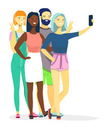 Diverse group of people take selfie photo vector