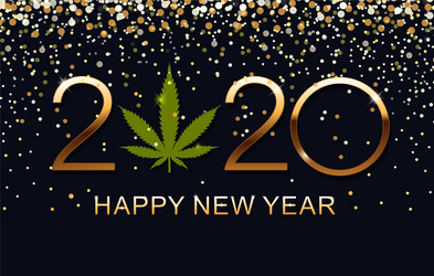 2020 happy new year background with marijuana leaf vector