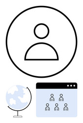user profile icon with globe and window of group vector image