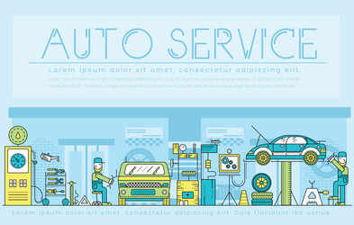 Auto service landscape concept thin line icons vector