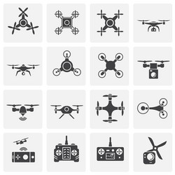 Drone related icons set on background for graphic vector