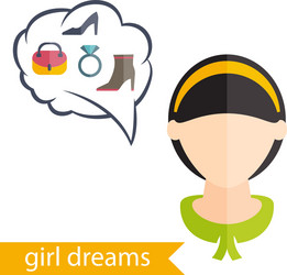 Flat design of a girl with hairstyle and icons vector