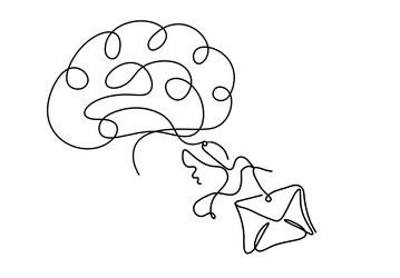 abstract paper envelope with bird and brain vector image