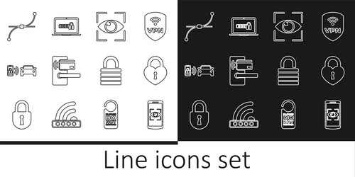 Set line mobile and eye scan castle in the shape vector