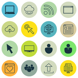 set of 16 world wide web icons includes program vector image