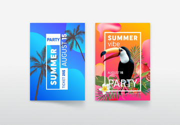 summer vibe party poster and ticket with toucan Vector Image