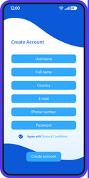 create account smartphone interface template vector image