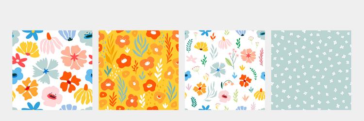set of seamless flourish patterns with flowers vector image