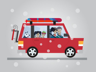 Family winter traveling travel by car flat vector