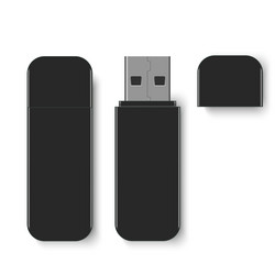 realistic flash drive mockup open and closed vector image