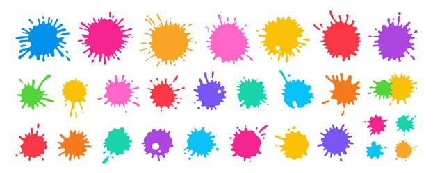 Splash paint splatter colorful cartoon set stain vector