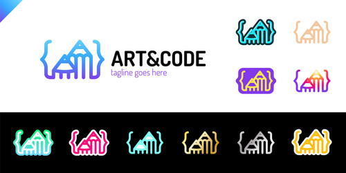 two pencil with coding symbol arrow up pen design vector image