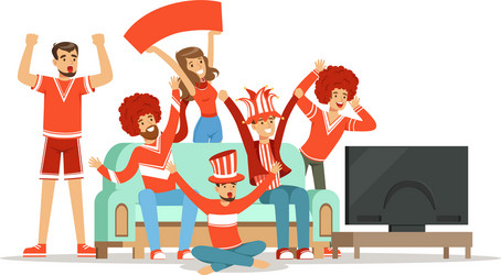 group of friends watching sports on tv vector