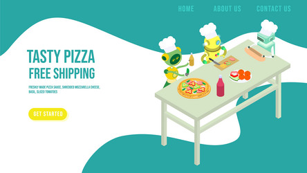 tasty pizza free shipping web banner robot make vector