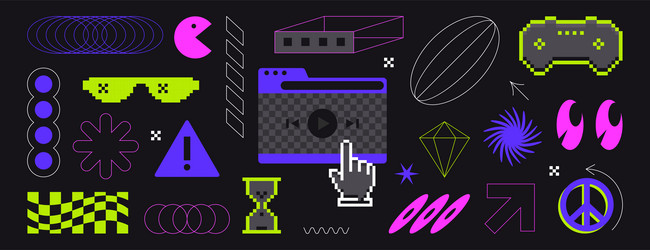 y2k pixel art retro game console wireframe vector image