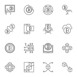 Set of blockchain outline icons on white vector