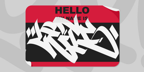 Abstract graffiti style sticker hello my name vector