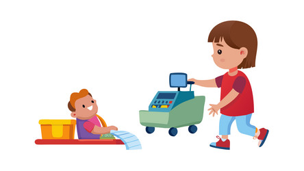 boy sharing toys with toddler and engaging Vector Image