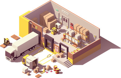 Isometric low poly warehouse building Royalty Free Vector