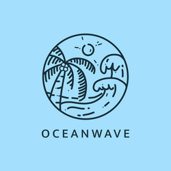 minimalist ocean wave logo line art template vector