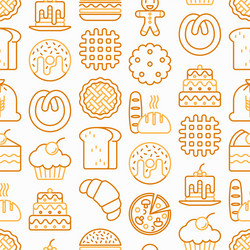 Bakery seamless pattern with thin line icons vector