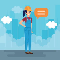 Female builder constructor talking in the city vector