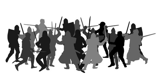 knights in armor with sword fight silhouette Vector Image