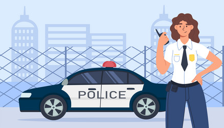 Woman police with car concept vector