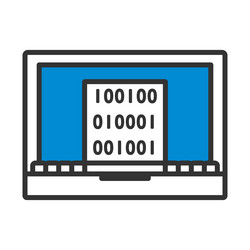 laptop with binary code icon vector